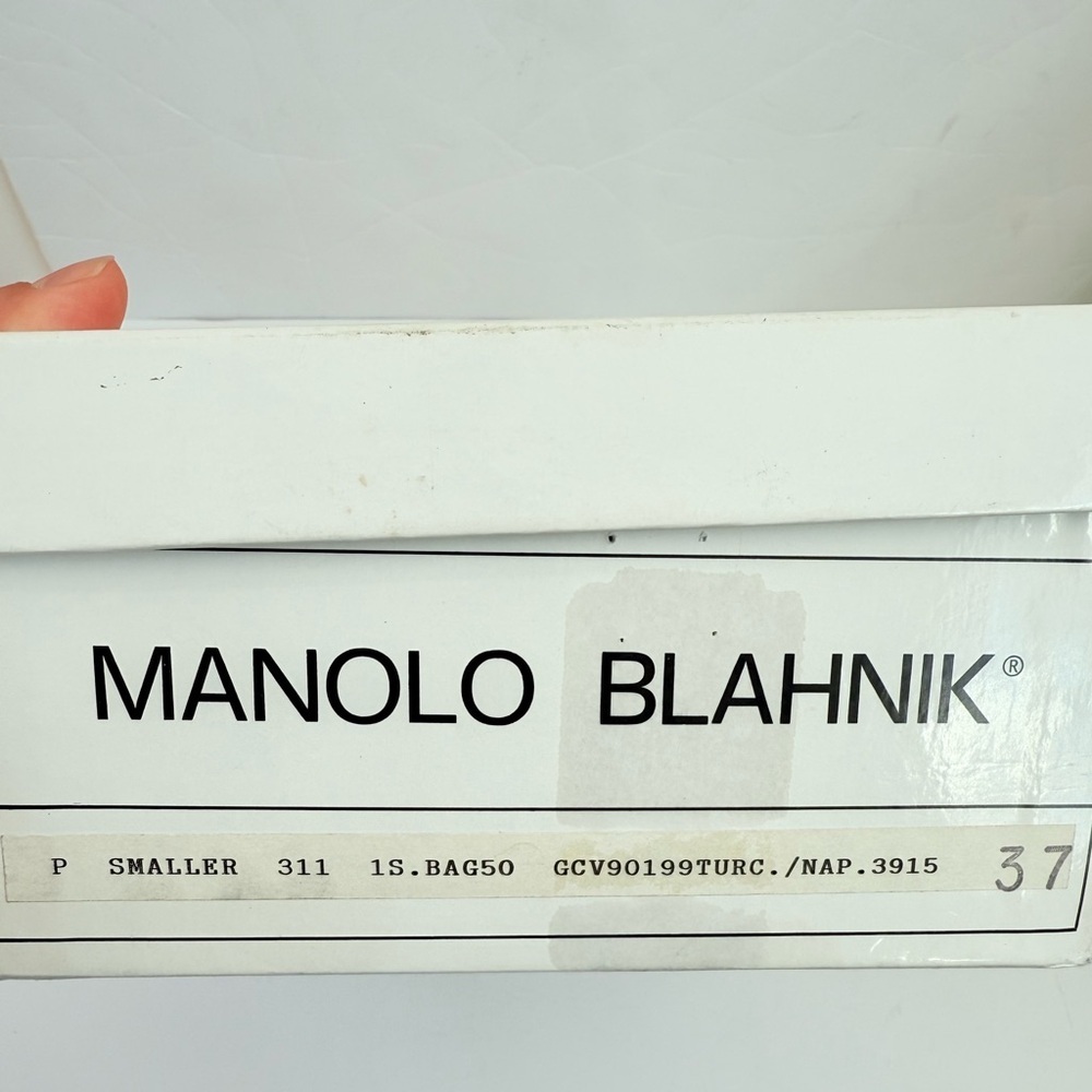 Manolo Blahnik Turquoise Rhinestone-Embellished Thong Heels - Picture 10 of 10